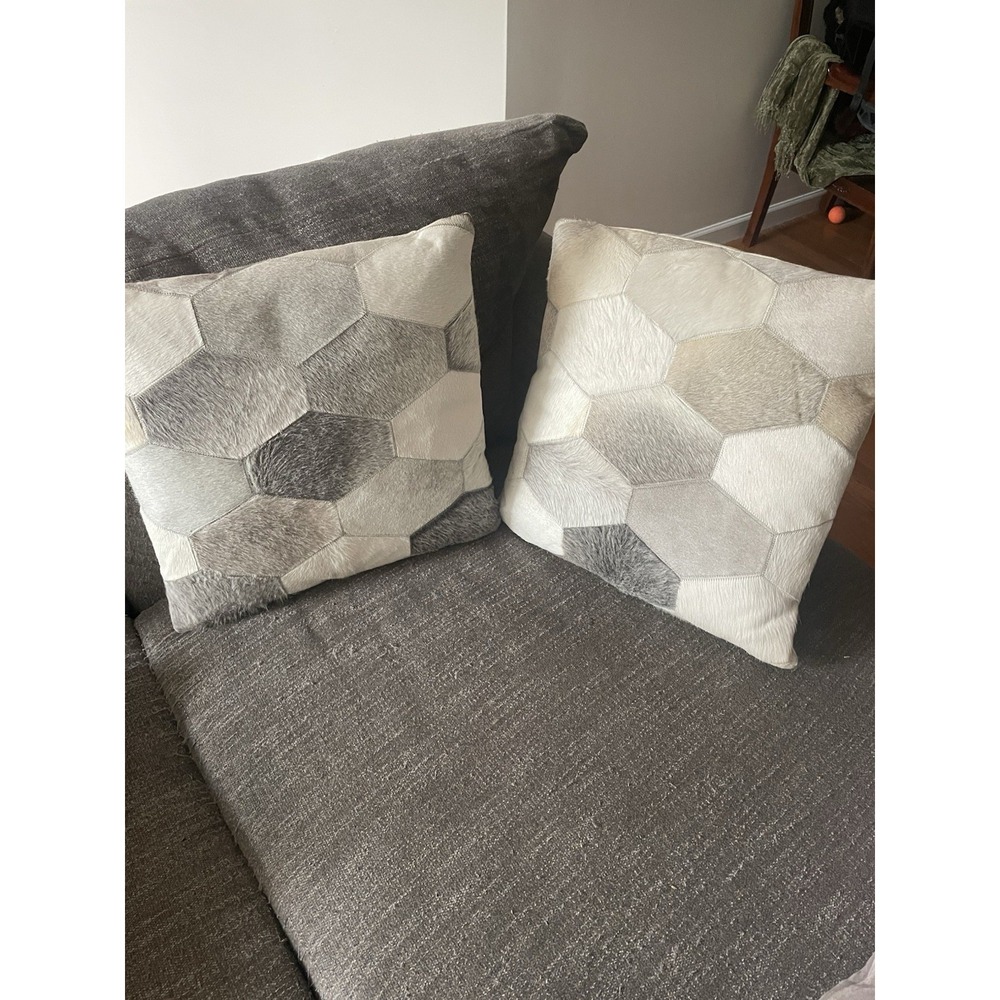 Alder & Tweed Furniture Real Cowhide‎ Throw Pillow Geometric Grey Beige 18x18